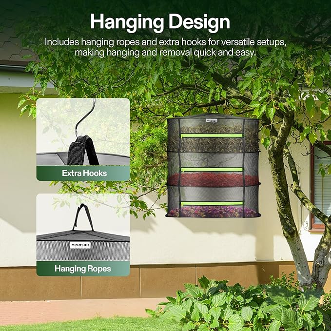 VIVOSUN 3-Layer Mesh Drying Rack Hanging Design - Image 3