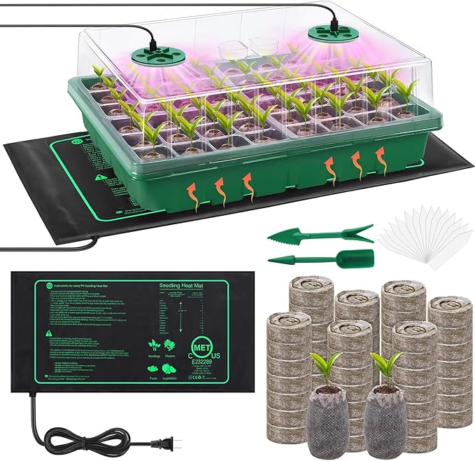 Seed Starter Kit with Grow Light Seedling Heat Mat 48 Cells Seed Starter Tray by Hahood