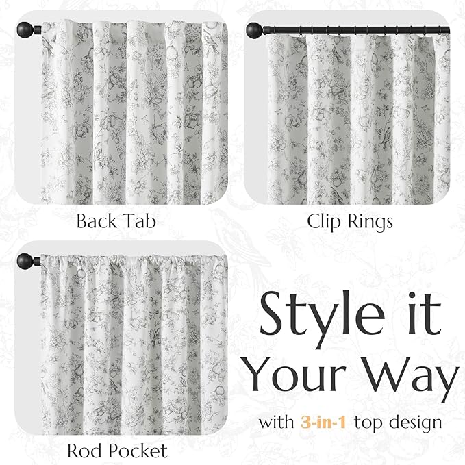 jinchan 95% Blackout Floral Curtains 84 Inches Long, Printed Flower Grey - Image 6
