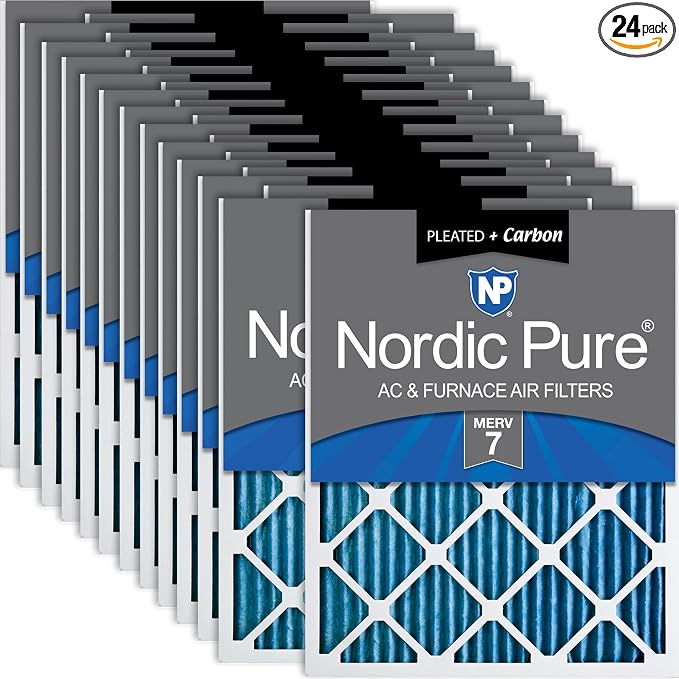 Nordic Pure 16x24x1 Pleated Air Filters MERV 7 Plus Carbon 24 Pack by NordicPure