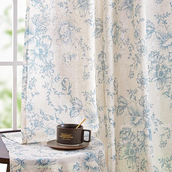 jinchan Linen Blend Curtain Floral Curtains - Image 5