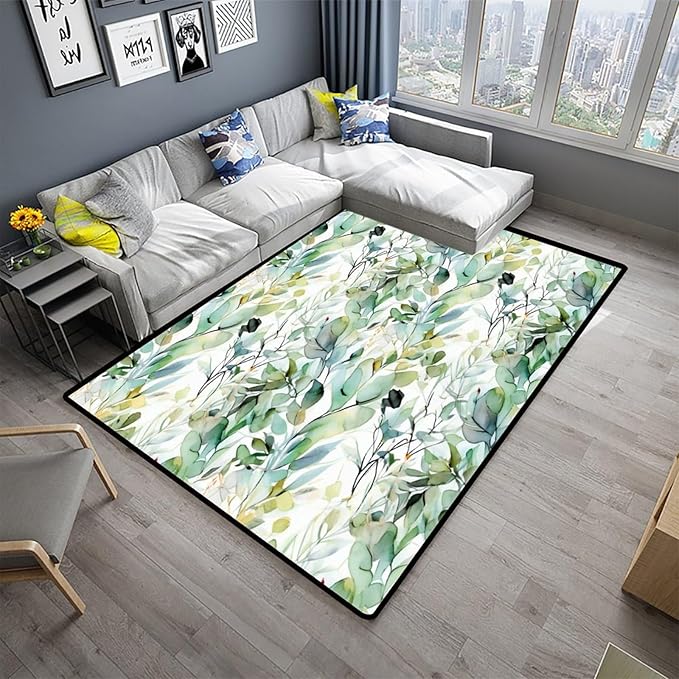 Watercolor Eucalyptus Leaves Shag Carpet - Image 2