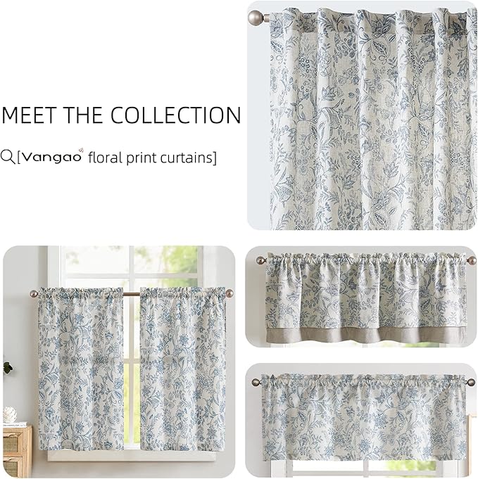 Vangao Blue Floral Linen Curtains - Image 7