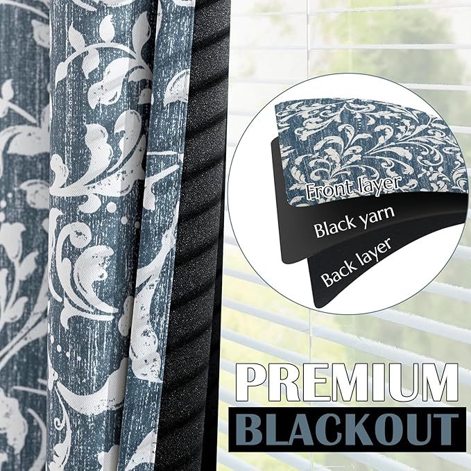 Vangao Blue 100% Blackout Curtains 96 Inches Long - Image 3
