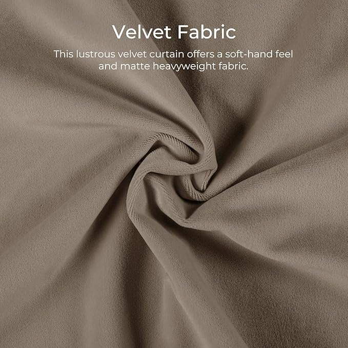 TWOPAGES Luxury Velvet Curtain Pinch Pleated Taupe Curtain 96 inch Long Thermal - Image 3