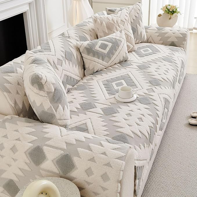 Boho Plush Couch Covers for Sofa Washable, Fuzzy Soft Couch Cover for Sectional - Image 5
