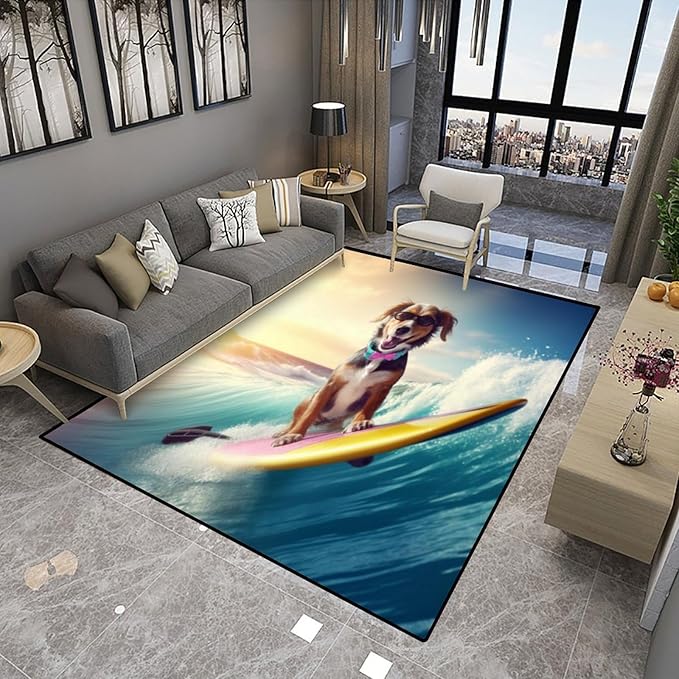 Area Rug, Surfing Dog Pattern Printing Lightweight Area Rugs Fade Resistant - Image 4