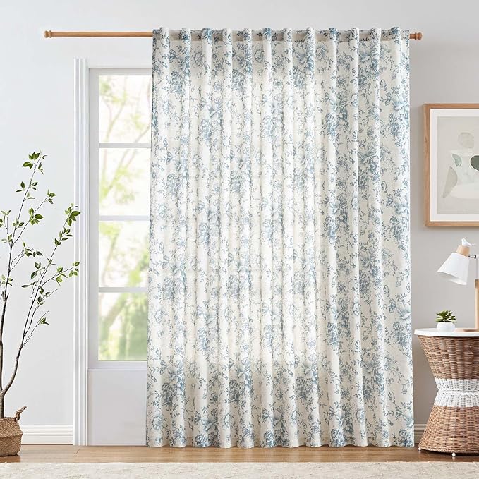 jinchan Linen Floral Curtains 100 Inch Extra Wide by JINCHAN
