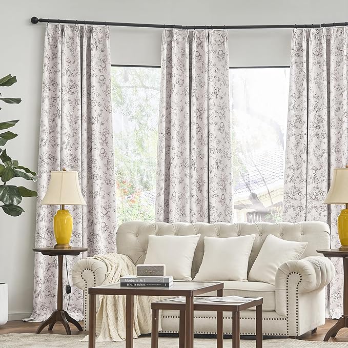 jinchan Pinch Pleated 95% Blackout Floral Curtains, Taupe 96 Inch, Room - Image 6