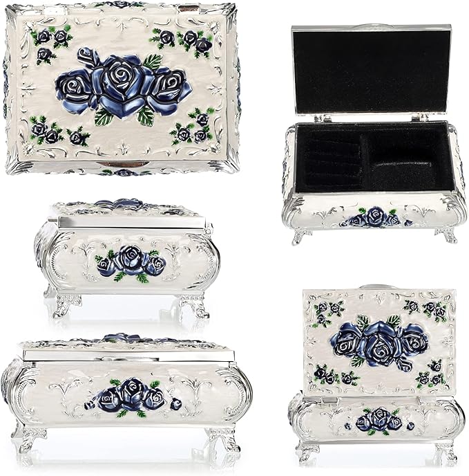 Hipiwe Vintage Metal Jewelry Box Small Treasure Chest Case Trinket Organizer - Image 7