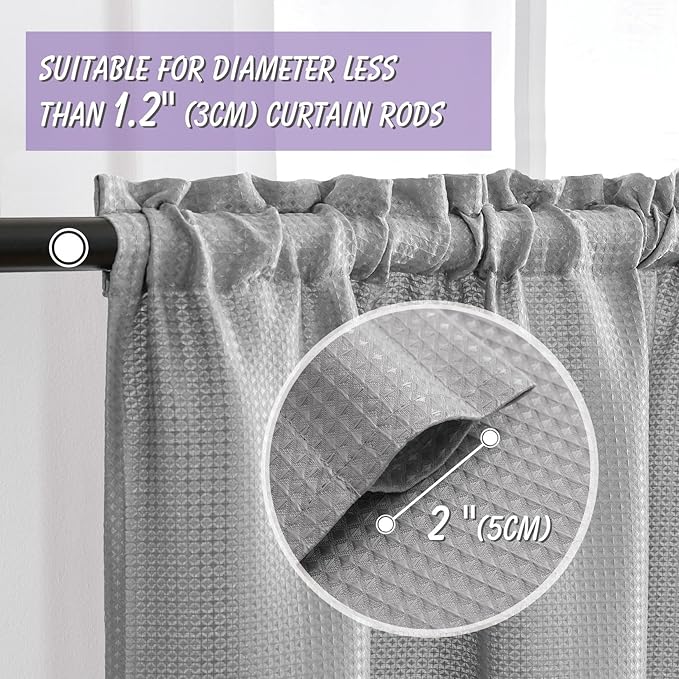 Home Queen Grey Waffle Bathroom Window Curtains, Short Water Repellent Rod - Image 2