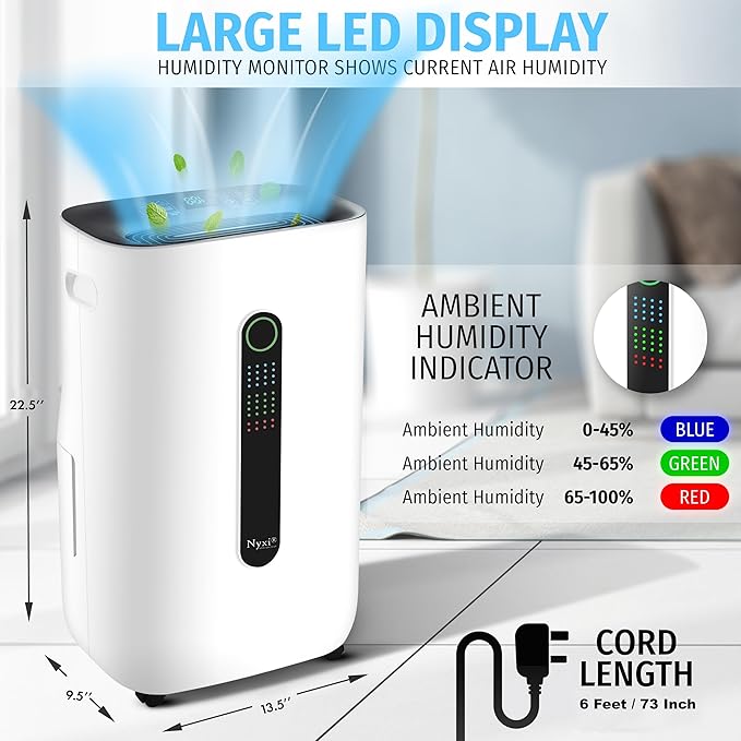 Nyxi 4, 500 Sqft / 50 Pints Compressor Dehumidifier, Smart Digital Humidity - Image 3
