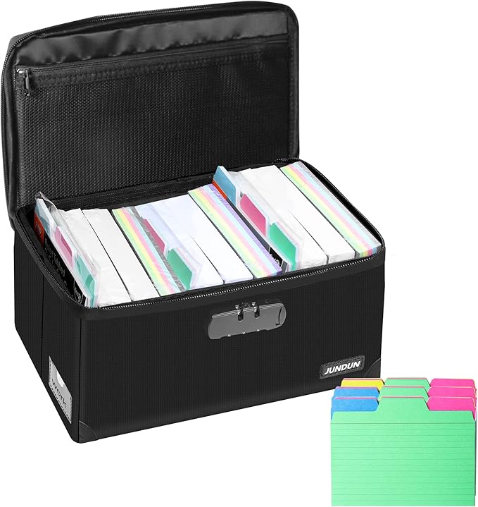 JUNDUN Index Card Holder with 48 Pieces 4x6 Inch Index Cards Dividers, by JUNDUN