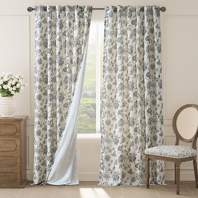 jinchan Lined Linen Floral Curtains by JINCHAN