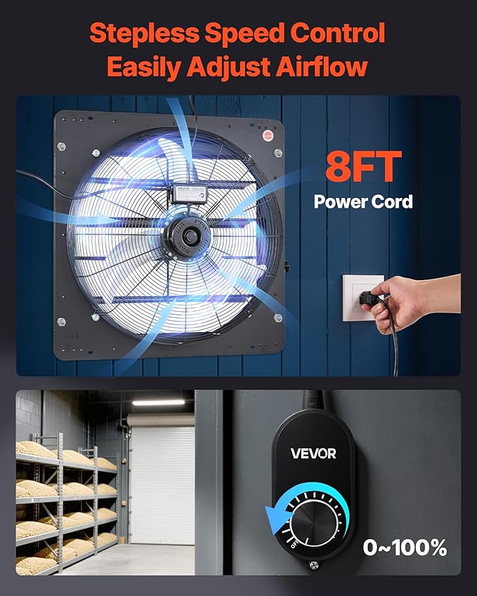 VEVOR 24'' Exhaust Fan, Wall Mounted Attic Fan - Image 6
