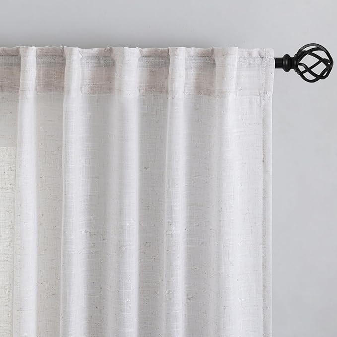 White linen Back Tab Curtains 132 Inches Extra Long Ceiling to Floor - Image 7
