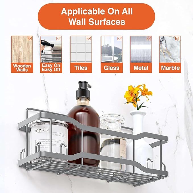 Shower Caddy Bathroom Shelves, The Athena Silken 4 Set, 40LB Capacity, Adhesive - Image 2