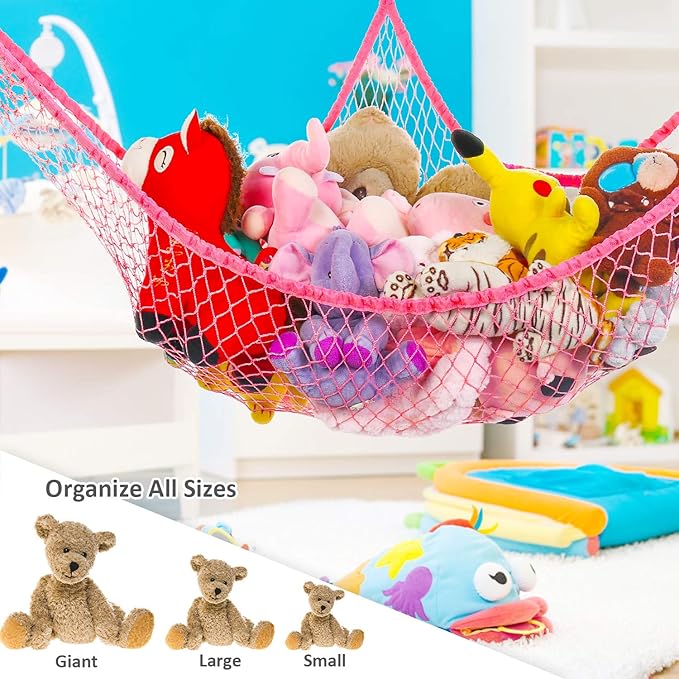 Toy Hammock, Stuffed Animals Hammock, Jumbo Toy Storage Net 83" Wall Sling - Image 4