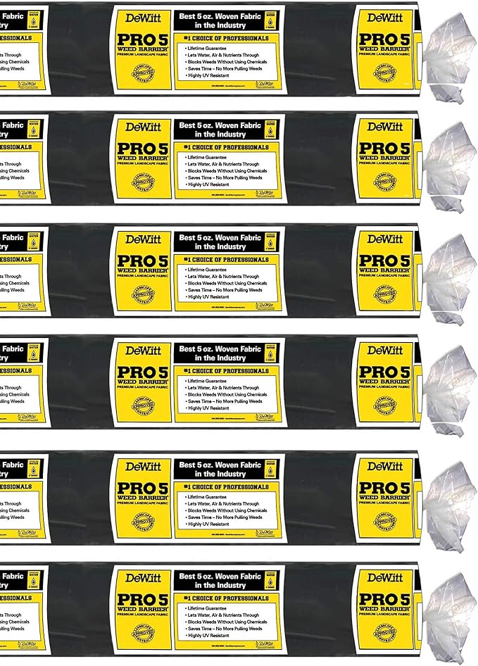 Dewitt 6-Pack Pro-5 Weed Barrier Fabric 5 oz, 6 x 250 Feet – Heavy-Duty Woven by DeWitt