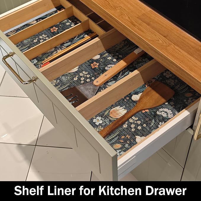 Vintage Floral Drawer Liner, Non-Adhesive and Strong Non-Slip Floral Shelf - Image 3