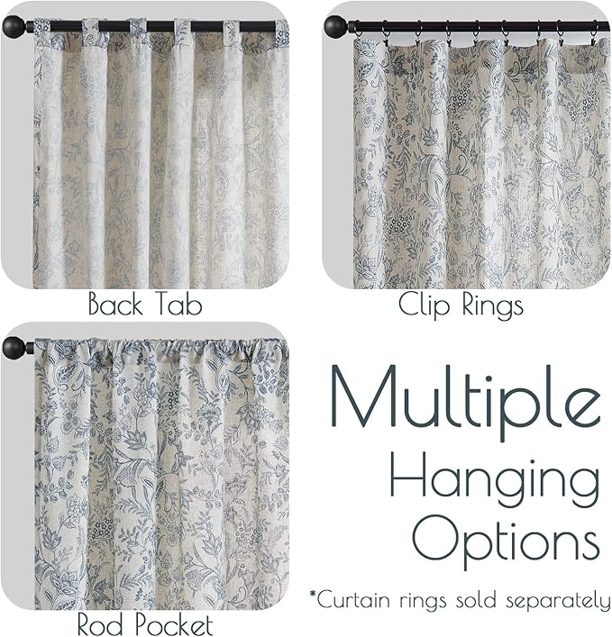 Vangao Blue Floral Linen Curtains - Image 6