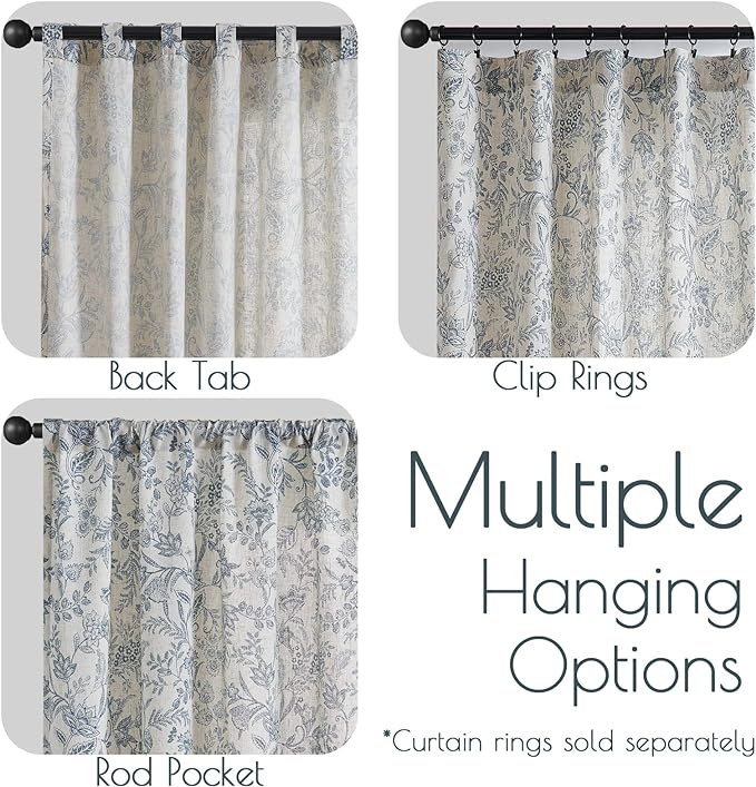 Vangao Blue Floral Linen Curtains - Image 6