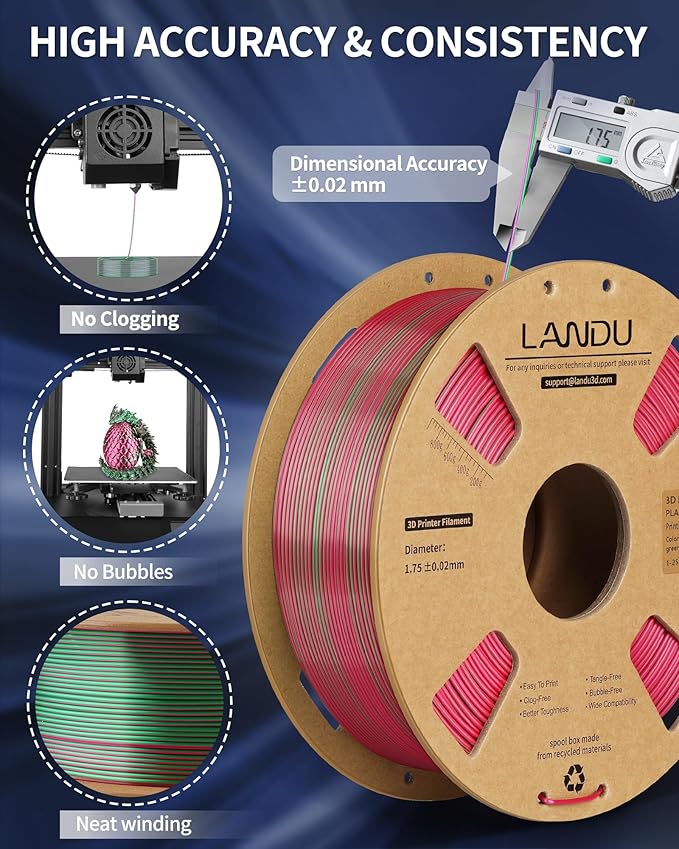 LANDU Silk Dual Color PLA Filament 1.75mm 1KG, 3D Printer Filament Dimensional - Image 5