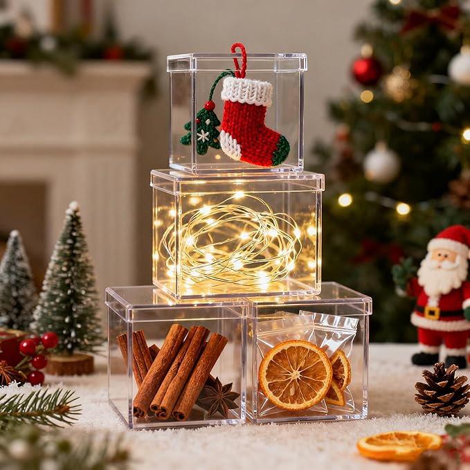 Clear Acrylic Box with Lid, 4 Pack 2.6x2.6x2.6 Inches Clear Decorative Boxes - Image 6
