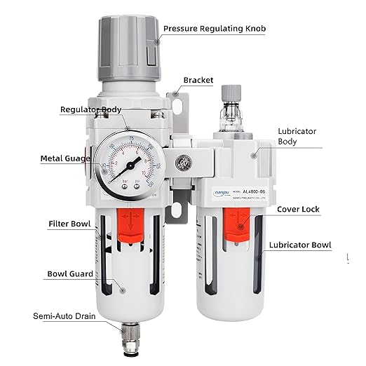 NANPU 3/4" NPT Compressed Air Filter Regulator Lubricator Combo Water/Oil Trap - Image 2