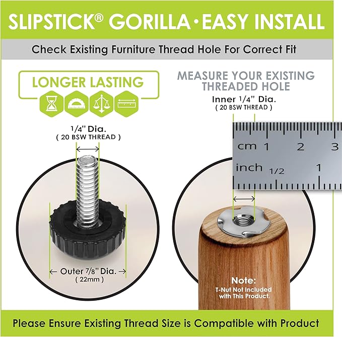Slipstick Gorilla Outdoor Adjustable Furniture Levelers Weatherproof Screw in - Image 4