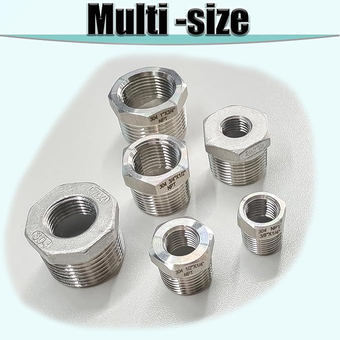3/4" NPT Male to 1/2" NPT Female Hex Bushing Reducer, 304 Stainless Steel - Image 8