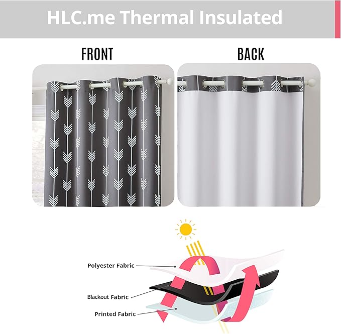 HLC.ME Arrow Printed Blackout Room Darkening Thermal Grommet Window Curtain - Image 4