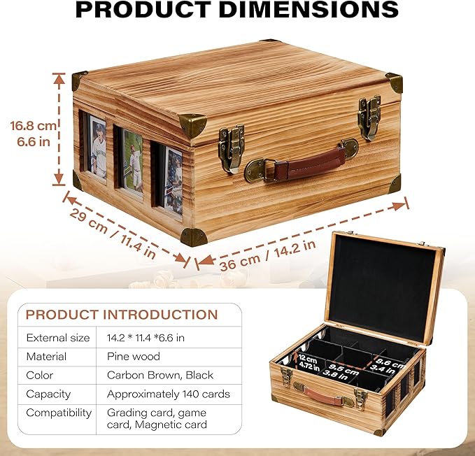 Graded Card Storage Box with Display Window, Wood Card Case - Image 2