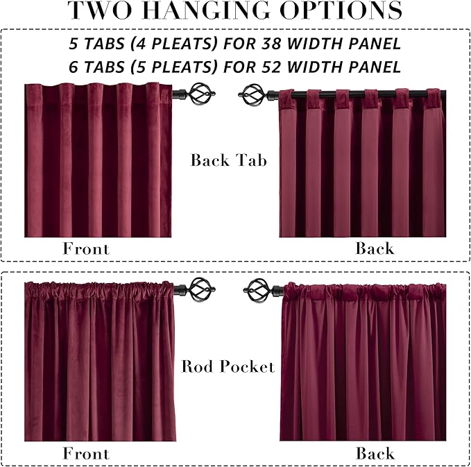 Burgundy Curtains for Bedroom, Back Tab Rod Pocket Single Curtain Panel - Image 6
