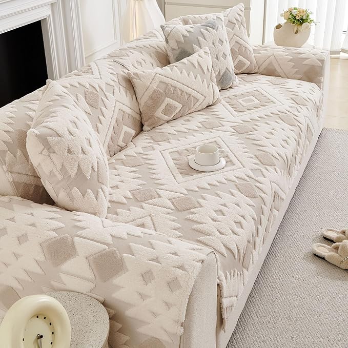 Boho Plush Couch Covers for Sofa Washable, Fuzzy Soft Couch Cover for Sectional - Image 6