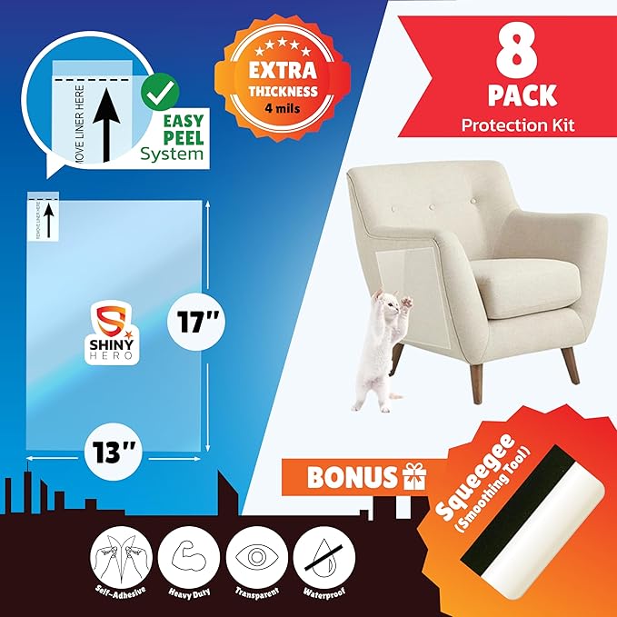 8-Pack - Clear Wall & Door Protector from Dog Scratching - Anti Cat Couch Guard - Image 3