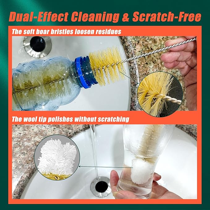 9-Pack Thin Long Handle Bottle Brushes, Stainless Steel Wire Cleaners - Image 4