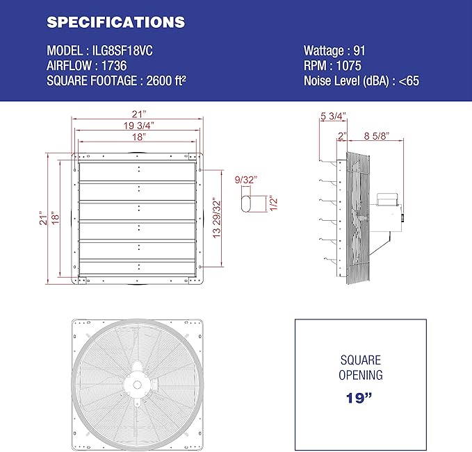 iLiving 18" Shutter Exhaust Fan - Image 4