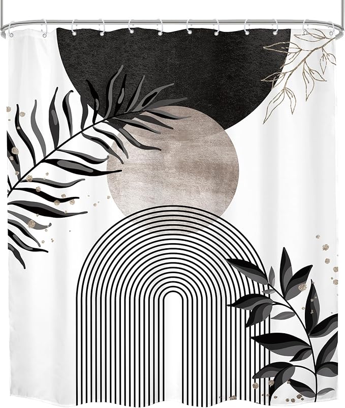 Black Grey Boho Shower Curtain 60Wx72H Bohemian Mid Century Modern Abstract - Image 8