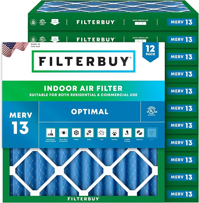 Filterbuy 25x25x2 Air Filter MERV 13 Optimal Smoke & Allergy Defense, by Filterbuy