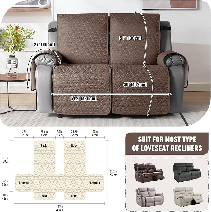 TAOCOCO 100% Waterproof Recliner Cover, Non-Slip Washable Reclining Couch Cover - Image 3