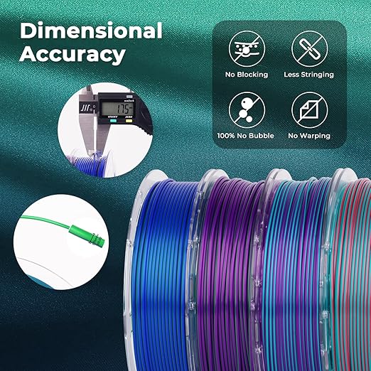 AMOLEN Silk PLA 3D Printer Filament Bundle, Shiny Dual Color PLA Filament - Image 6