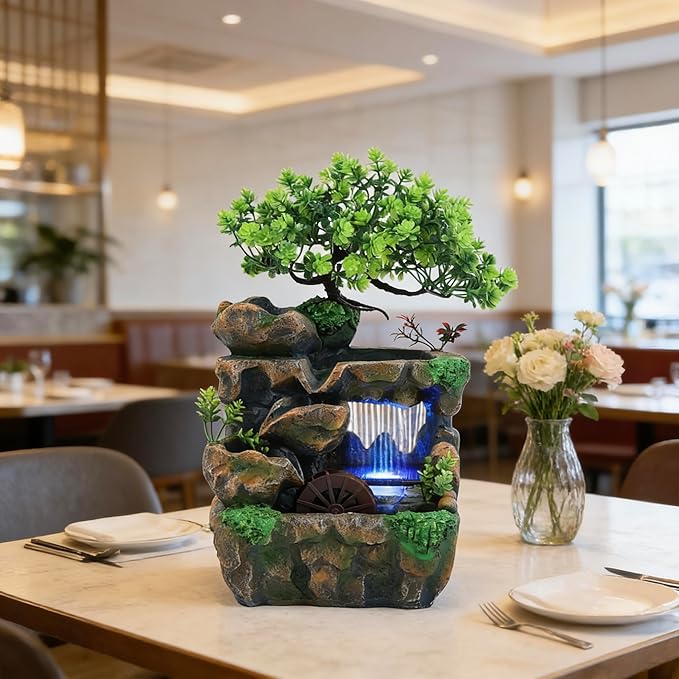 11.81" Tabletop Rockery Fountain Indoor Waterfall Bonsai Desktop Mini Rockery - Image 4
