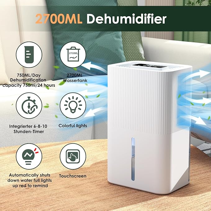 Portable Dehumidifier for Small Room, Bathroom & Closet | 91 OZ Tank | Compact - Image 2