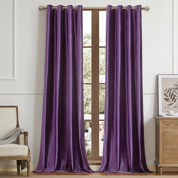 BULBUL Elegant Violet Velvet Curtains 120 inches Luxury Purple Living Room by ModernShinyVelvetCurtains
