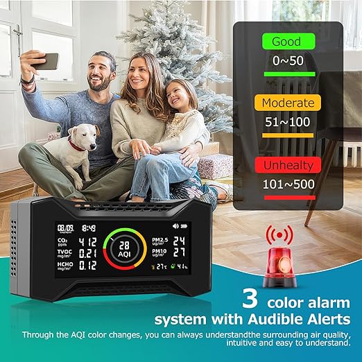 8-in-1 Air Quality Monitor Indoor, CF-20 Portable Air Quality Tester CO2 - Image 3
