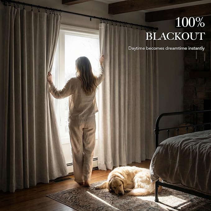 RYB HOME Linen Textured 100% Blackout Curtains - Image 3