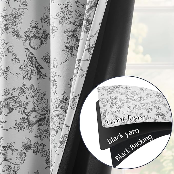 jinchan 95% Blackout Floral Curtains 84 Inches Long, Printed Flower Black - Image 7
