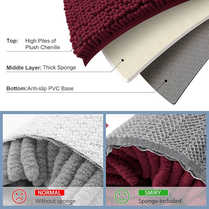 Smiry Luxury Chenille Bathroom Rugs 44x32, Extra Soft and Absorbent Shaggy Bath - Image 5