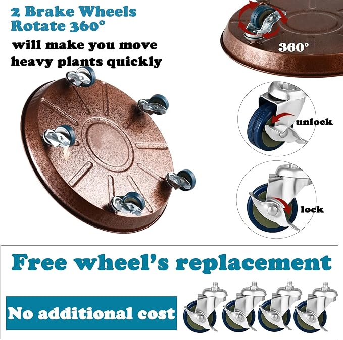 5 Packs Metal Plant Caddy with Wheels 13" Rolling Plant Stand Heavy Duty Plant - Image 8